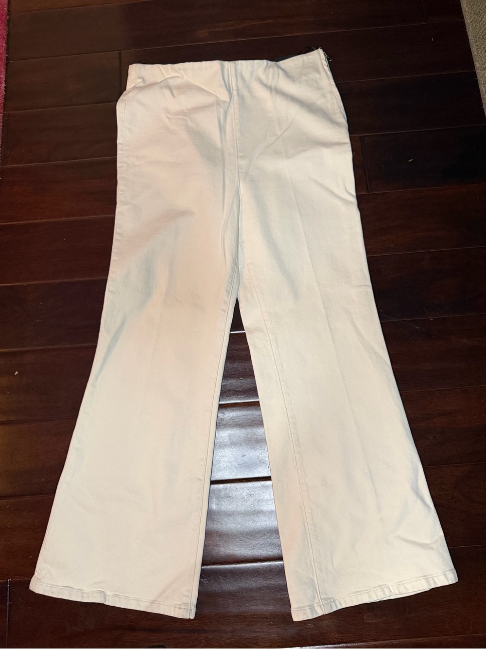 SPRWMN Stretch Denim Side Zipper Flare Pants - Cream/Off-White - Size XL
